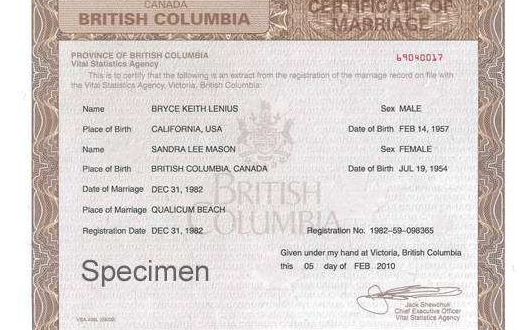 加拿大结婚证公证