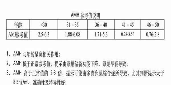 amh值参考数据如下