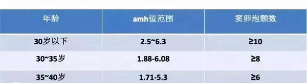 AMH值参考范围表